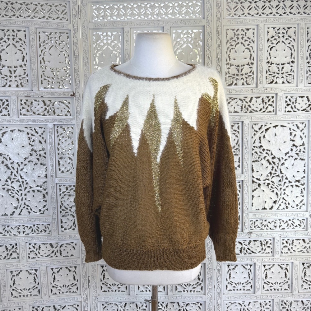 Vtg Angora Lambswool Blend Brown Boho Granny Retro Sweater Womens Medium Fuzzy